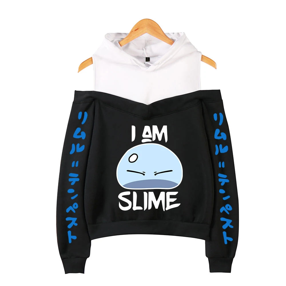 That Time I Got Reincarnated as a Slime Off Shoulder Hoodies Women Long Sleeve Anime Hooded Sweatshirt Fashion Casual Clothes