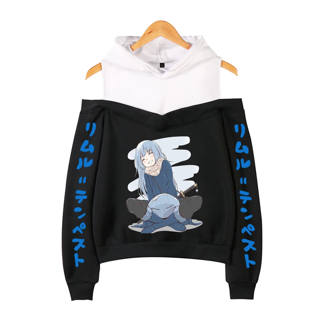 That Time I Got Reincarnated as a Slime Off Shoulder Hoodies Women Long Sleeve Anime Hooded Sweatshirt Fashion Casual Clothes