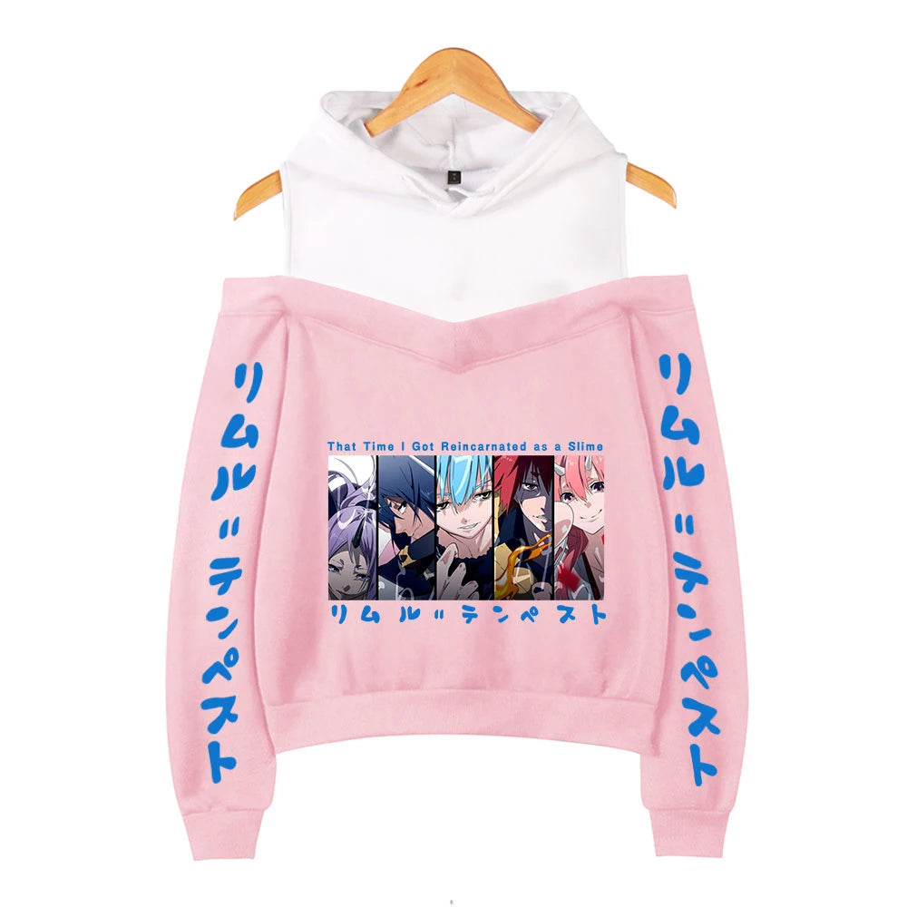 That Time I Got Reincarnated as a Slime Off Shoulder Hoodies Women Long Sleeve Anime Hooded Sweatshirt Fashion Casual Clothes