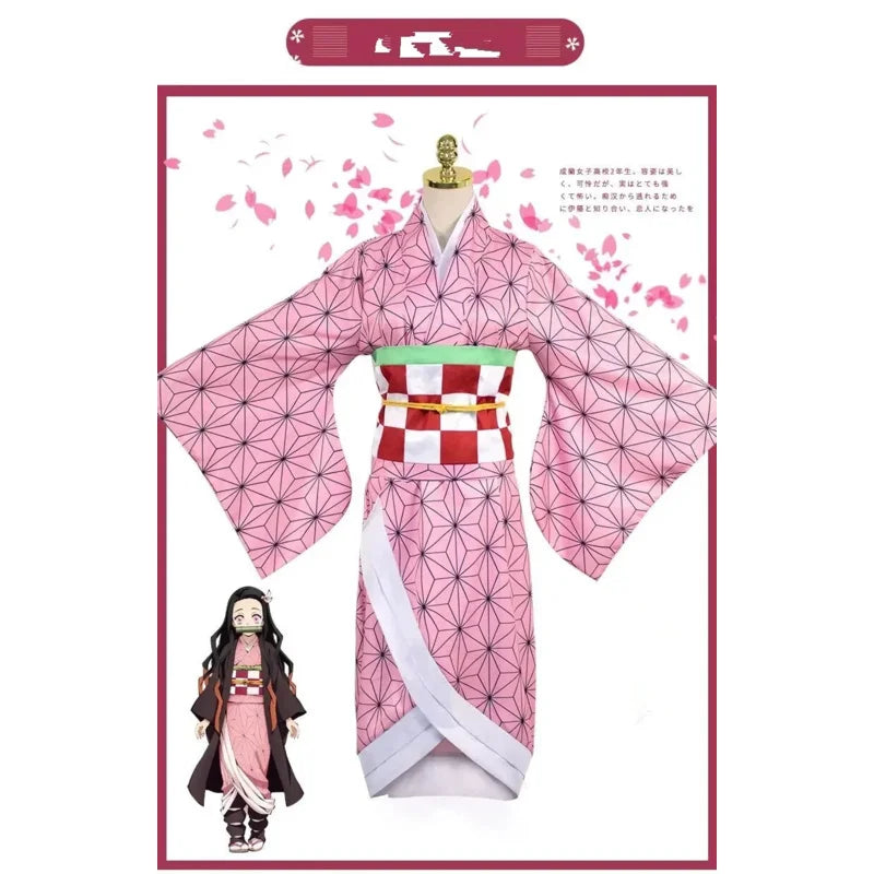 Demon Slayer Kamado Nezuko Cosplay Costume Anime Kimetsu No Yaiba Outfit Wig Shoes Set for Halloween Party Clothes